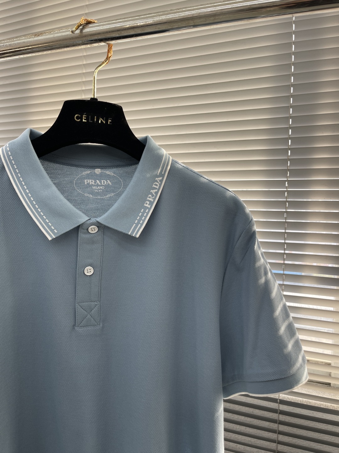Prada Men's Light Blue Pique Polo Shirt with Logo Trim - Casual Style 2 cmp i1744887619920 5651 0 6