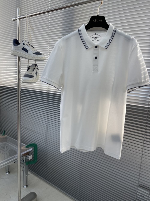 Prada Jacquard Collar Polo Shirt - Breathable Pique Cotton, Casual Fit 1 Prada Jacquard Collar Polo Shirt - Breathable Pique Cotton, Casual Fit