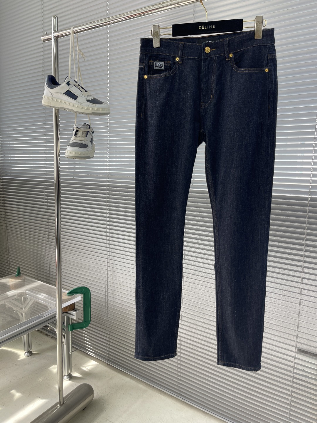 Versace 2025SS Men's Straight-Leg Jeans with Stretch Denim and Metal Detailing