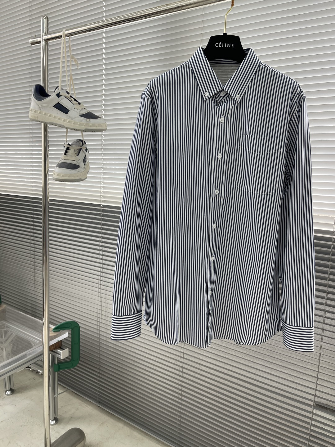 Celine Striped Button-Down Shirt - Striped Pattern, Long Sleeve, Casual Style