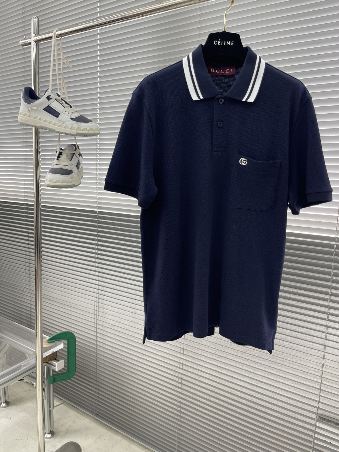 Gucci Men's Navy Blue Polo Shirt with 'Gucci' Embroidery - Classic Fit