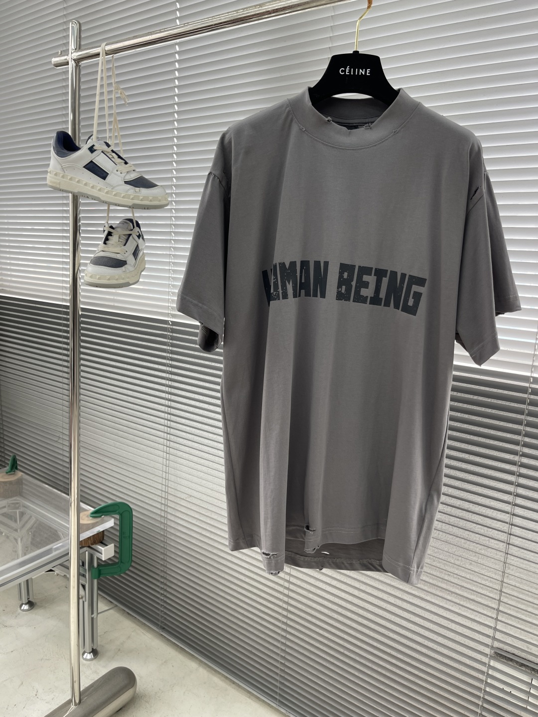 Balenciaga 25SS Human Being Shifted Grey T-Shirt - Asymmetrical Hem Design