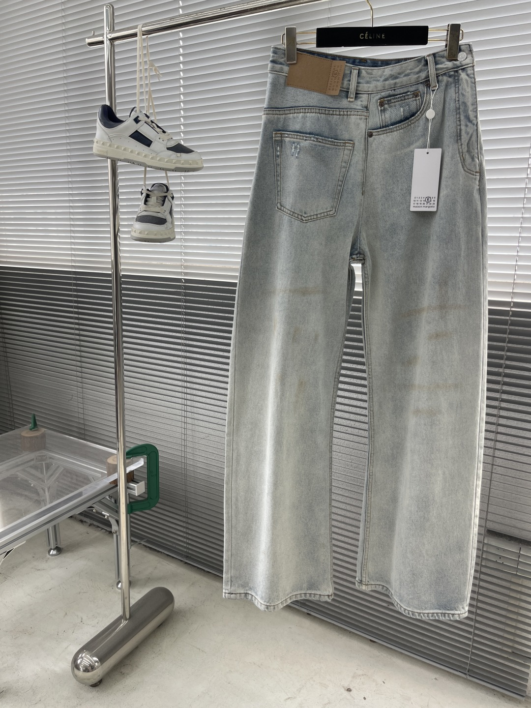 MM6 Maison Margiela Patchwork Distressed Wide-Leg Jeans - Light Blue Denim