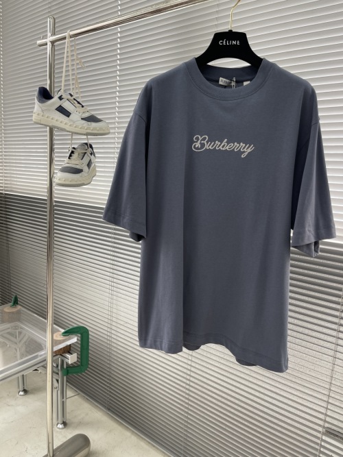 Burberry Men's Blue Cotton T-Shirt with Signature Logo Print - Casual Style 1 Burberry Men's Blue Cotton T-Shirt with Signature Logo Print - Casual Style