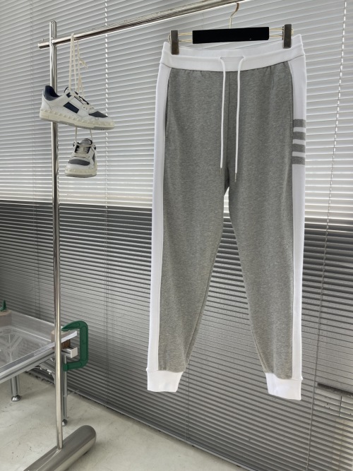 Thom Browne Grey Cotton Blend Sweatpants With White Stripes - Comfortable Fit 1 Thom Browne Grey Cotton Blend Sweatpants With White Stripes - Comfortable Fit