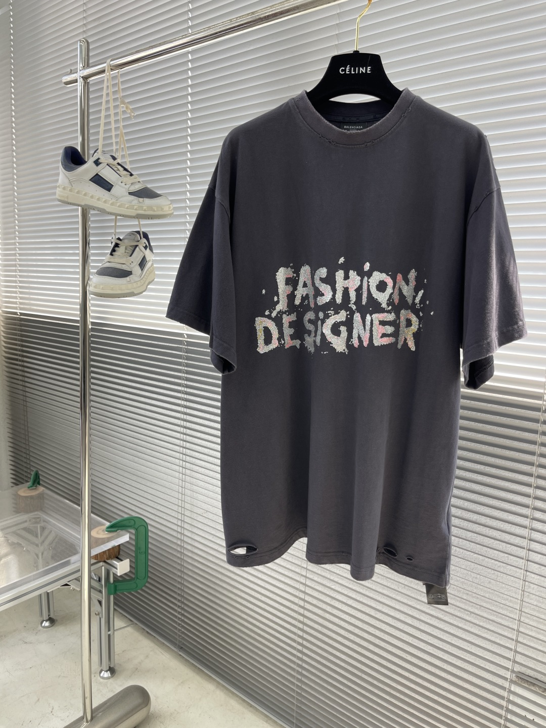 Balenciaga Fashion Designer Distressed Black Tee - Short Sleeve T-Shirt