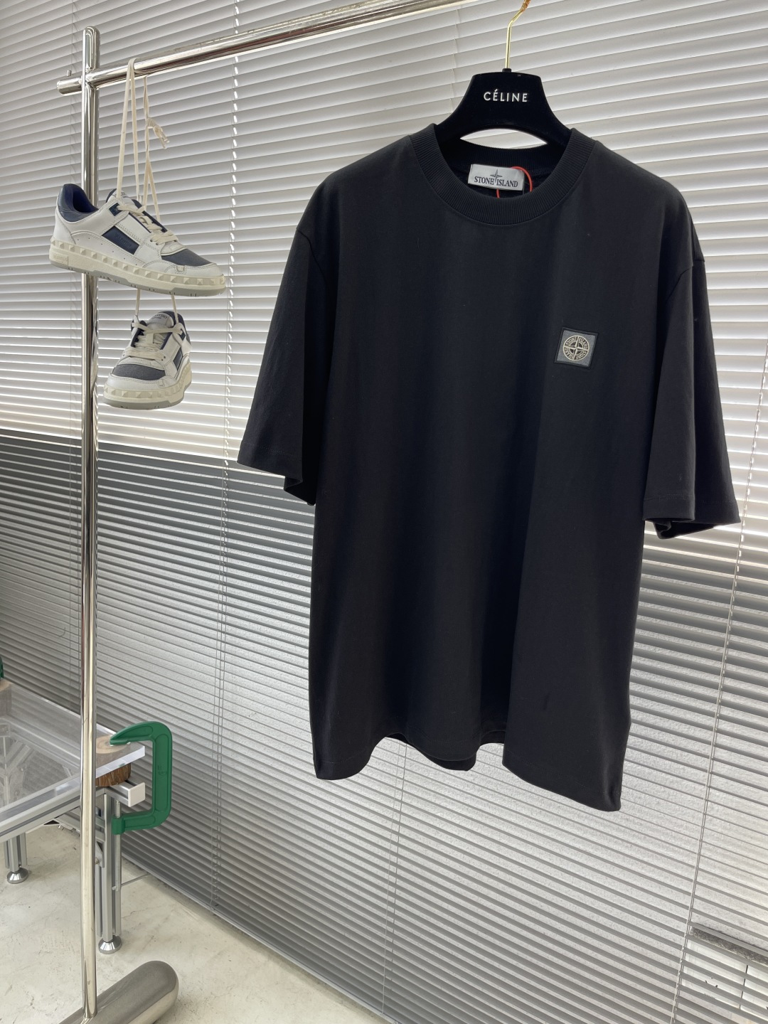 Stone Island Men's Black Cotton Short Sleeve T-Shirt with Compass Logo Patch