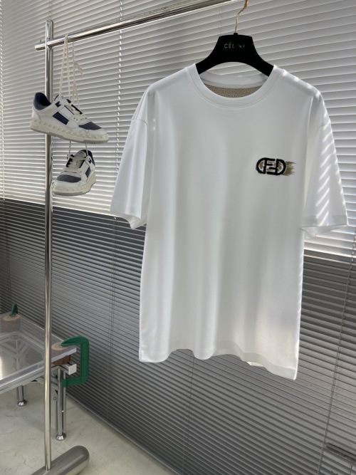 Fendi Men's White Cotton T-Shirt with Embroidered FF Logo - Fashionable and Soft 1 Fendi Men's White Cotton T-Shirt with Embroidered FF Logo - Fashionable and Soft