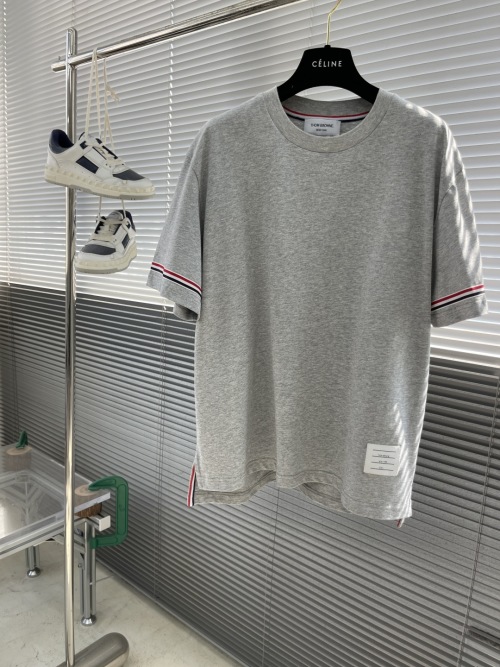 Thom Browne Striped Trim Cotton T-Shirt - Stylish & Comfortable 1 Thom Browne Striped Trim Cotton T-Shirt - Stylish & Comfortable