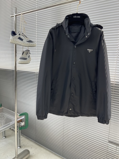 Prada Men's Black Lightweight Hooded Jacket - Stylish & Versatile Outerwear 1 Prada Men's Black Lightweight Hooded Jacket - Stylish & Versatile Outerwear