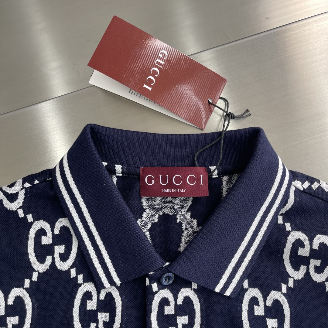 Gucci Men's Navy Blue Polo Shirt with White Interlocking G Pattern 3 cmp i1745329784818 1524 0 0