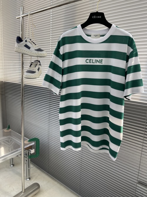 Celine Striped T-Shirt with Embroidered Logo - Classic & Comfortable 1 Celine Striped T-Shirt with Embroidered Logo - Classic & Comfortable