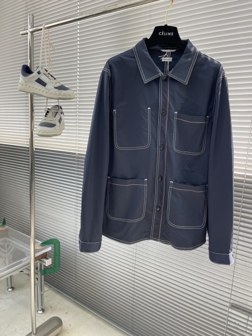 Thom Browne Navy Nylon Cotton Workwear Jacket with Contrast Stitching 1 Thom Browne Navy Nylon Cotton Workwear Jacket with Contrast Stitching