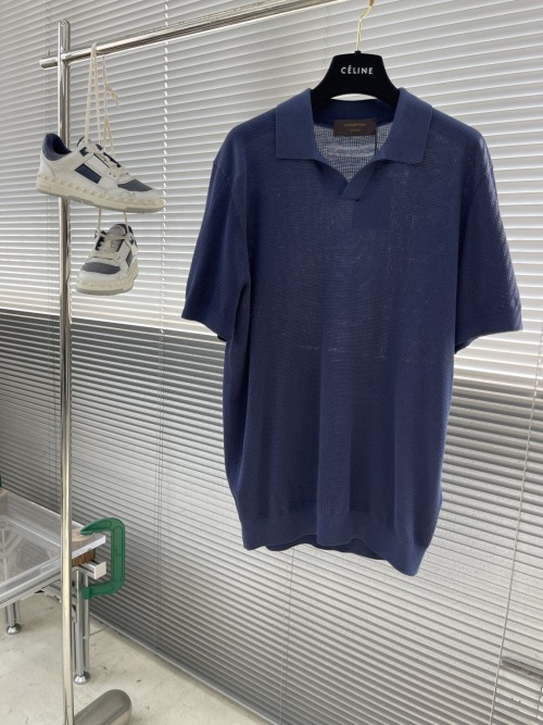 Men's Stoll Waffle Knit Polo Shirt - Silk Linen Blend, Buttonless V-Neck 1 Men's Stoll Waffle Knit Polo Shirt - Silk Linen Blend, Buttonless V-Neck