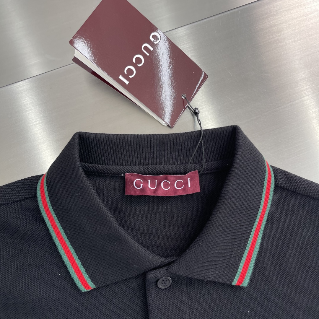 Gucci Men's Black Polo Shirt with Embroidered Pocket and Striped Trim 3 cmp i1746441895629 8233 0 0