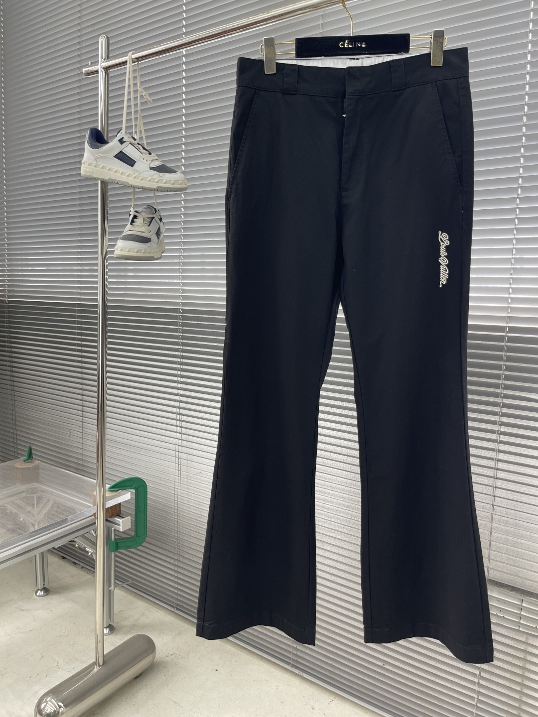 Louis Vuitton Black Flared Cotton Blend Trousers with Embroidered Logo