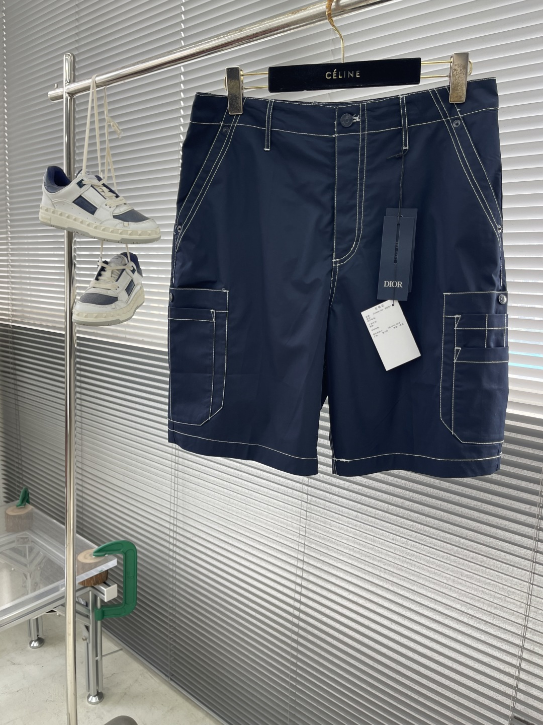 Dior Navy Blue Cotton Twill Shorts with CD Diamond Details - Men's Essential