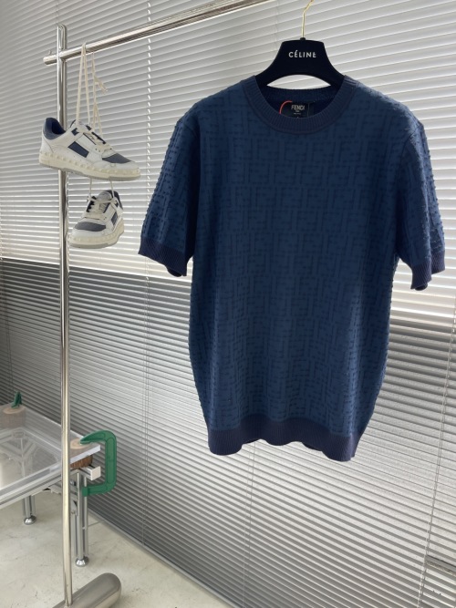 Fendi Selleria FF-Motif Knit Short Sleeve in Navy Blue | Soft & Luxurious 1 Fendi Selleria FF-Motif Knit Short Sleeve in Navy Blue | Soft & Luxurious