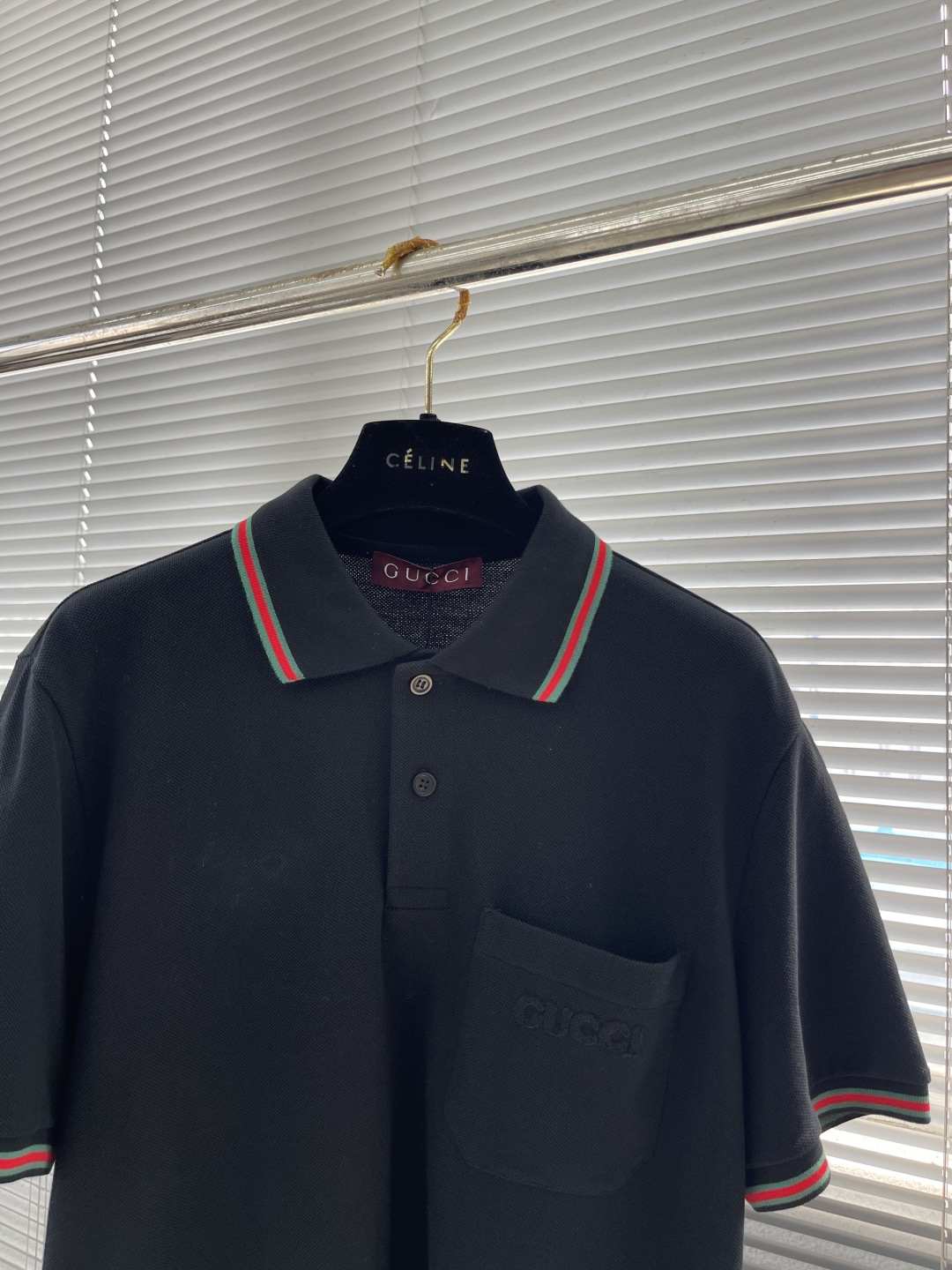 Gucci Men's Black Polo Shirt with Embroidered Pocket and Striped Trim 2 cmp i1746445570650 8063 0 6