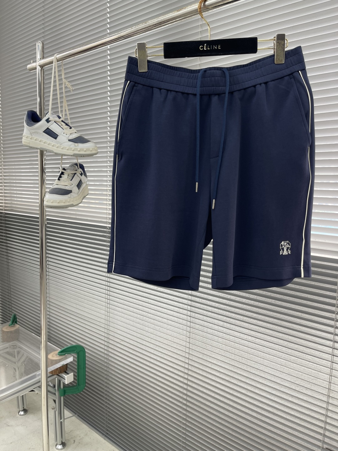 Brunello Cucinelli Navy Blue Shorts with White Trim - Lightweight & Breathable