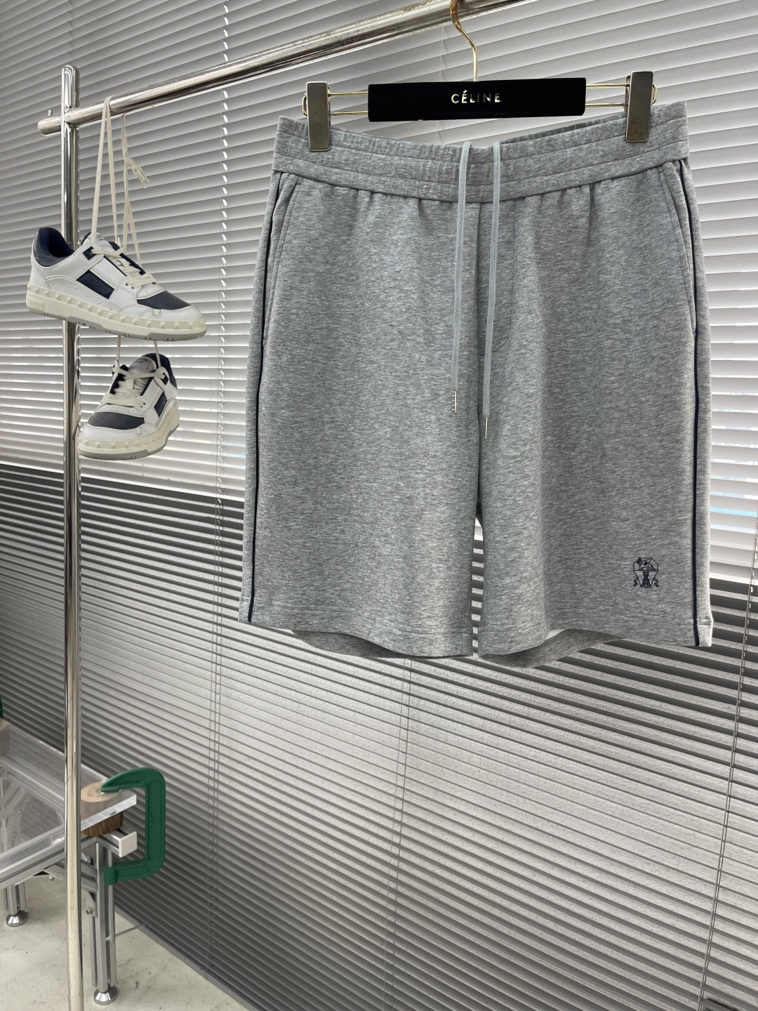 CÉLINE Men's Gray Cotton Blend Drawstring Shorts - Casual Style