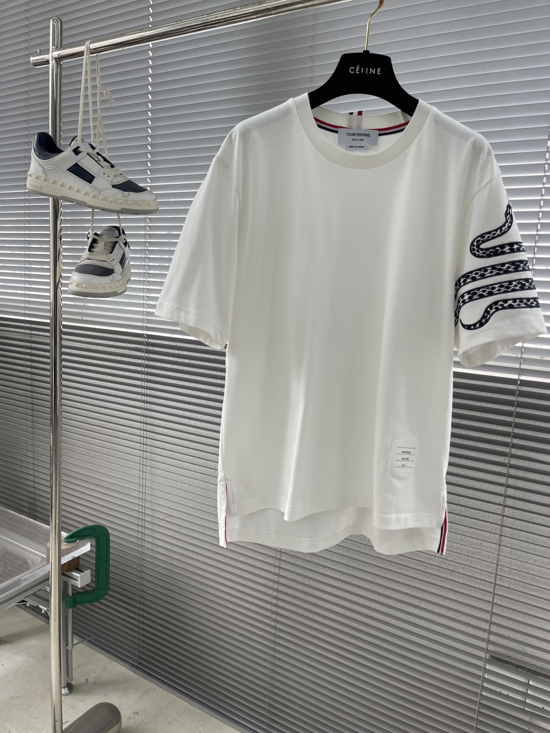 Thom Browne White Cotton T-Shirt with Snake Embroidery Short Sleeve