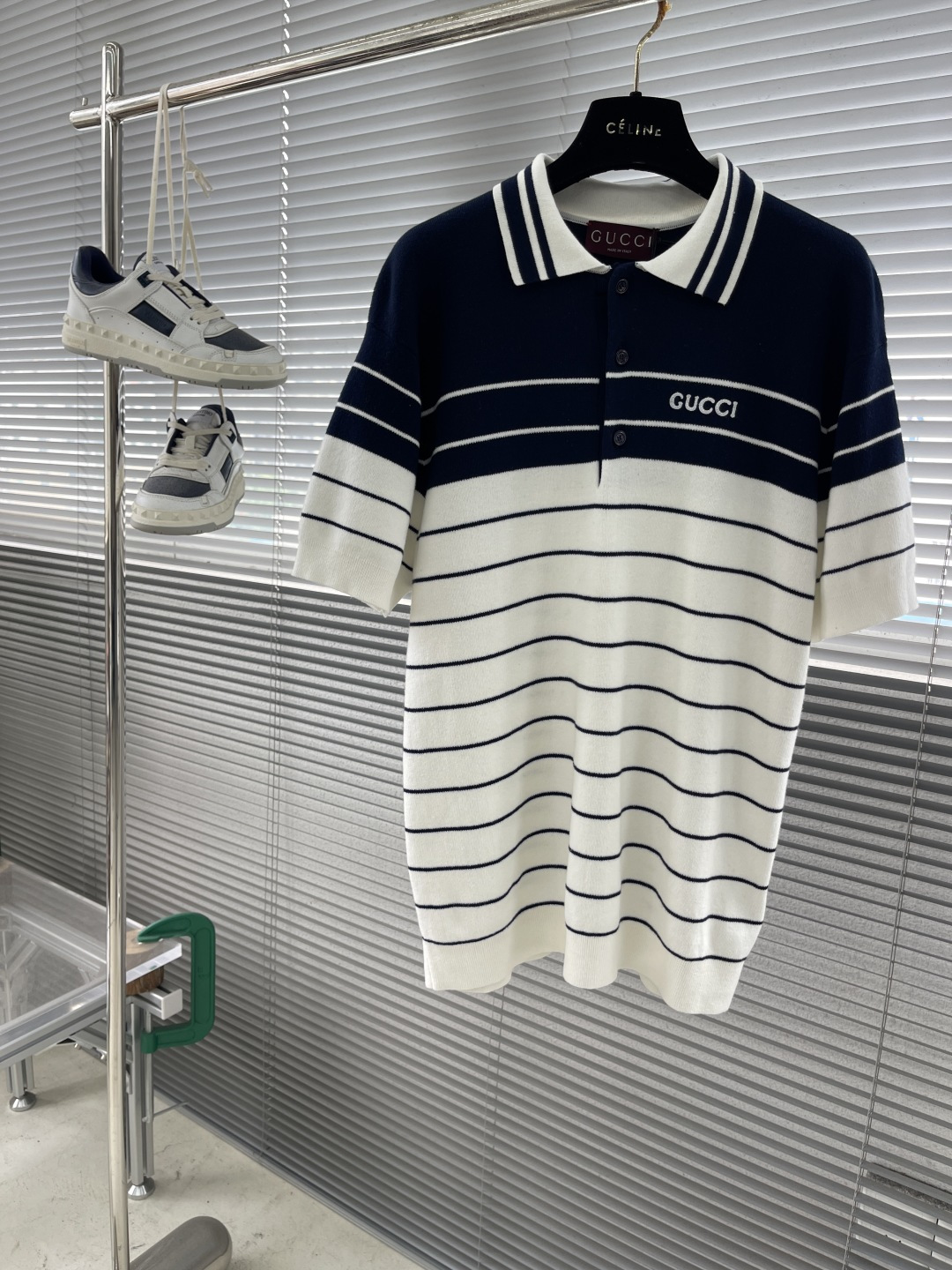 Gucci Striped Knit Polo Shirt with Embroidered Logo - New 25SS Collection