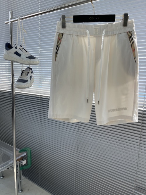 Burberry Men's White Casual Shorts with Drawstring Waist and Checkered Trim 2 Burberry Men's White Casual Shorts with Drawstring Waist and Checkered Trim