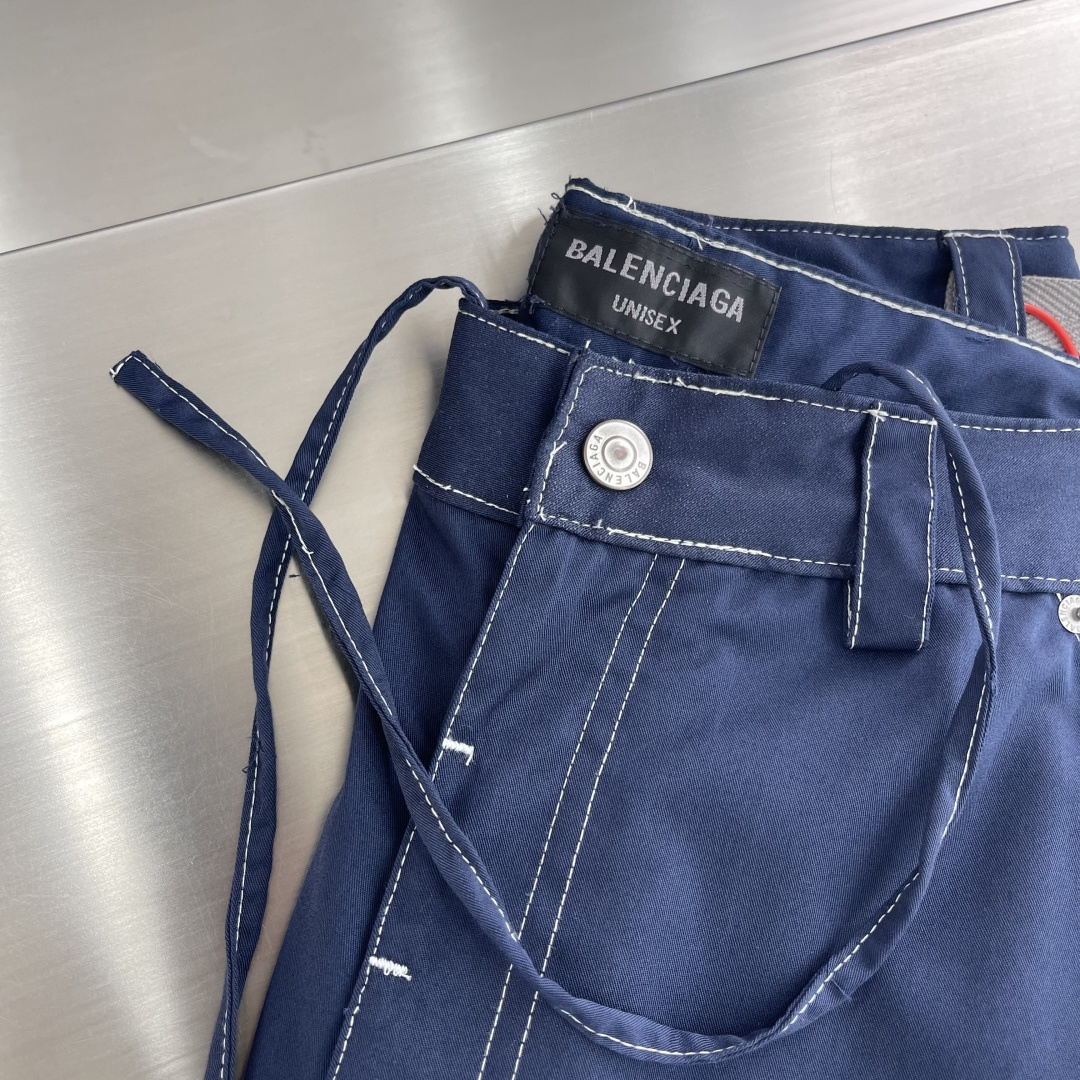 -Balenciag 刺绣多功能工装裤定制海韵儒蓝棉混斜纹绸料 卓越质感 舒适贴肤 深海之韵 型格独蕴 