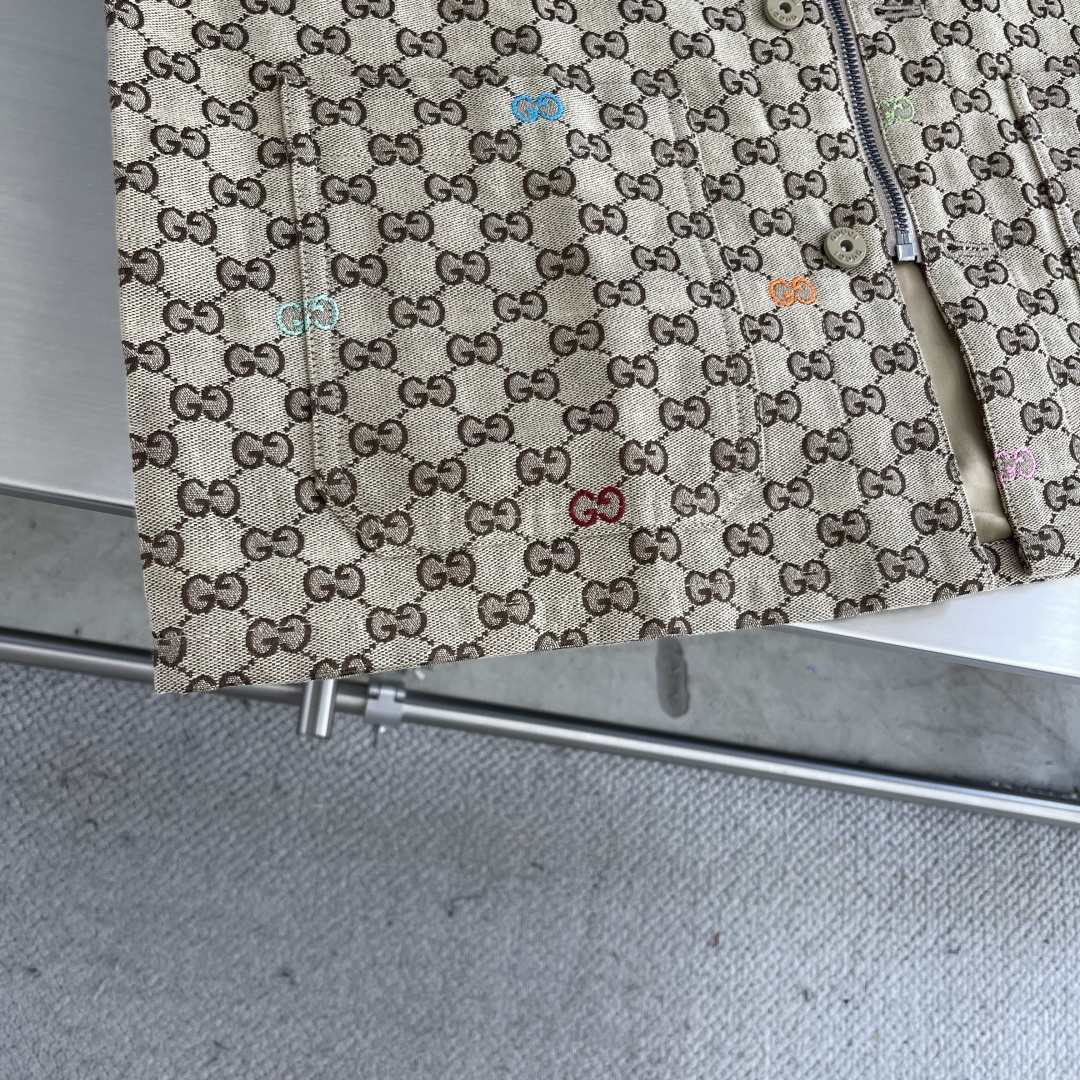-GUCC 25ss新款夹克以驼色和深棕色GG帆布匠心打造，通体缀饰GG切丝，尽释别致风韵。码数：S.M