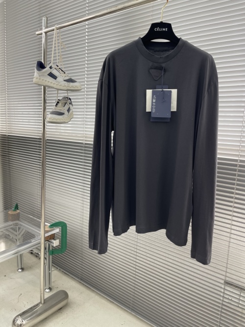 Prada Pencil Gray Long Sleeve T-Shirt, 50S Combed Cotton, Laser Etched Logo 1 Prada Pencil Gray Long Sleeve T-Shirt, 50S Combed Cotton, Laser Etched Logo