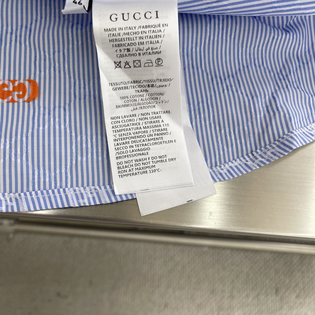 New GUCCI 25ss Shirt: Light Blue Stripes, Multi-Colored GG Details, Various Sizes Available - 图片 7