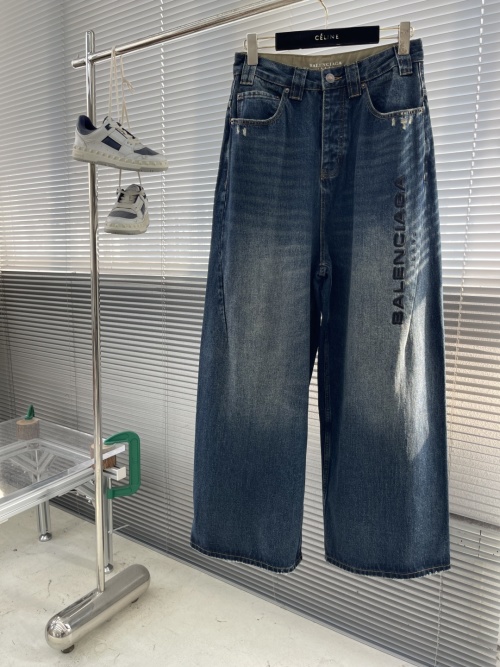 Balenciaga Jeans Embroidered Denim Pants Custom Bamboo Pattern Blue 1 Balenciaga Jeans Embroidered Denim Pants Custom Bamboo Pattern Blue