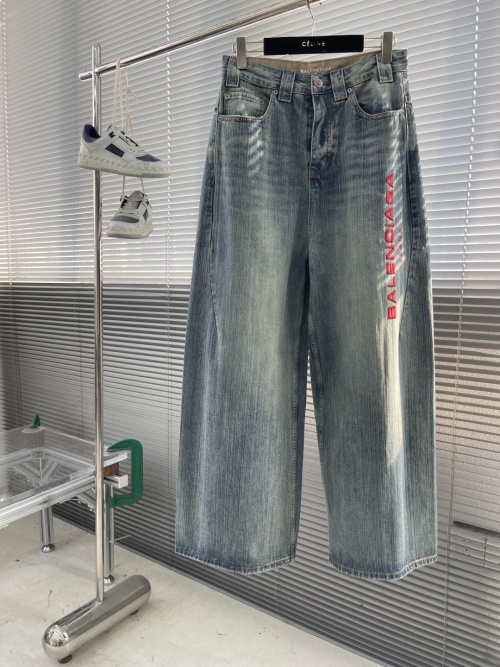 Balenciaga Jeans Embroidered Wide-Leg Denim Pants - Vintage Light Blue Wash 1 Balenciaga Jeans Embroidered Wide-Leg Denim Pants - Vintage Light Blue Wash