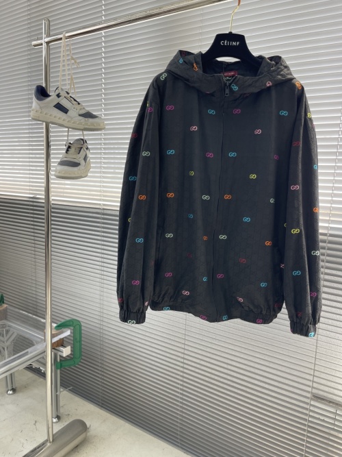 Gucci 25SS Black Cotton Jacket with All-Over Gucci Embroidery