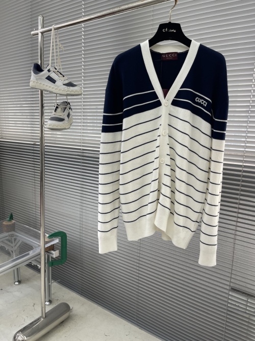 Gucci Striped Knit Cardigan with Embroidered Logo, V-Neck, Cotton 1 Gucci Striped Knit Cardigan with Embroidered Logo, V-Neck, Cotton