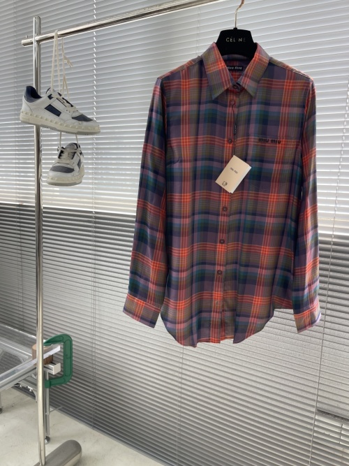 Miu Miu 25SS Plaid Striped Shirt with Embroidered Logo 1 Miu Miu 25SS Plaid Striped Shirt with Embroidered Logo