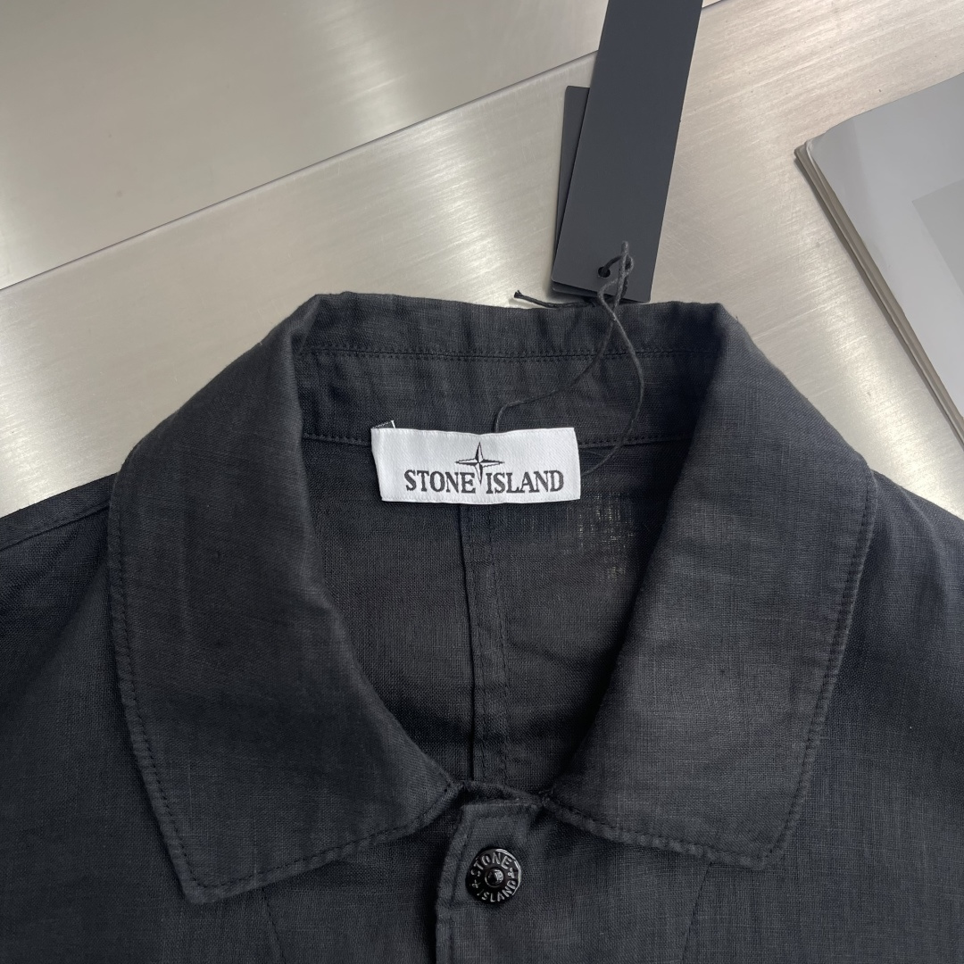 -Stone Island 亚麻宽松衬衫石头超级面料，进口顶级亚麻，全辐超好质感和版型！！ 工艺复杂多变