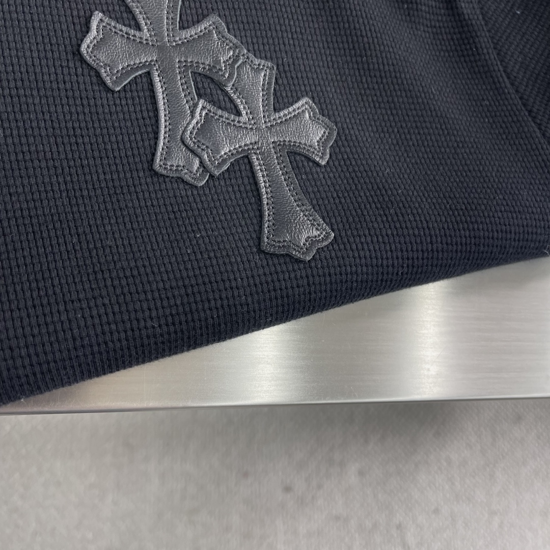 -CH 克罗心 拼皮亨利领华夫格卫衣面料采用洗前350克全棉华夫格双层材质 (区别低克重偷工减料以及非纯