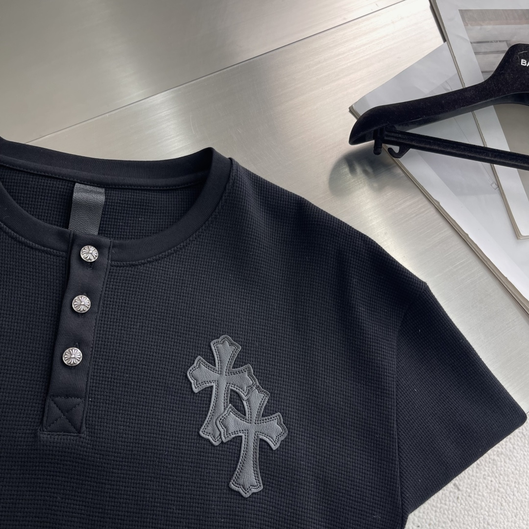 -CH 克罗心 拼皮亨利领华夫格卫衣面料采用洗前350克全棉华夫格双层材质 (区别低克重偷工减料以及非纯