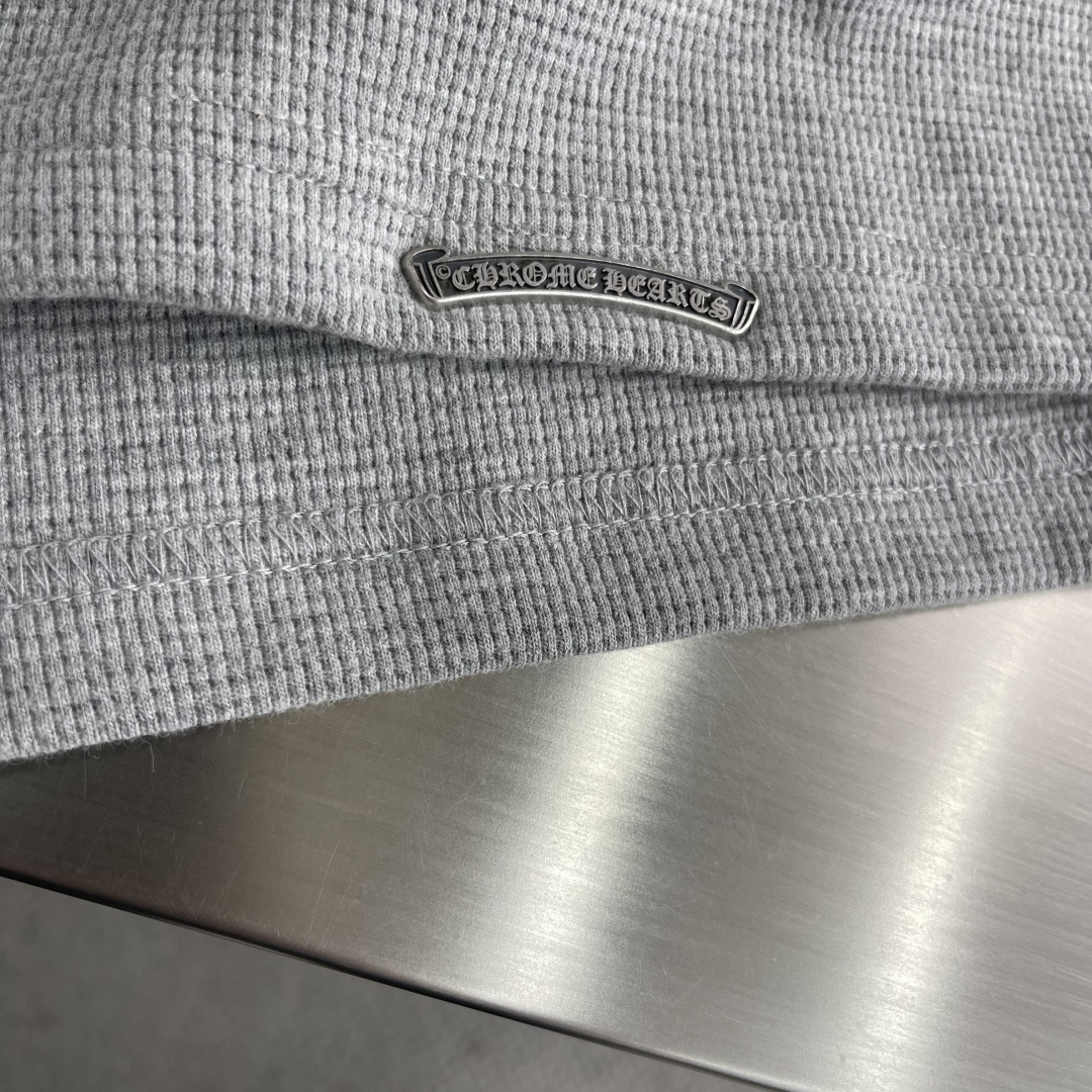 -CH 克罗心 拼皮亨利领华夫格卫衣面料采用洗前350克全棉华夫格双层材质 (区别低克重偷工减料以及非纯