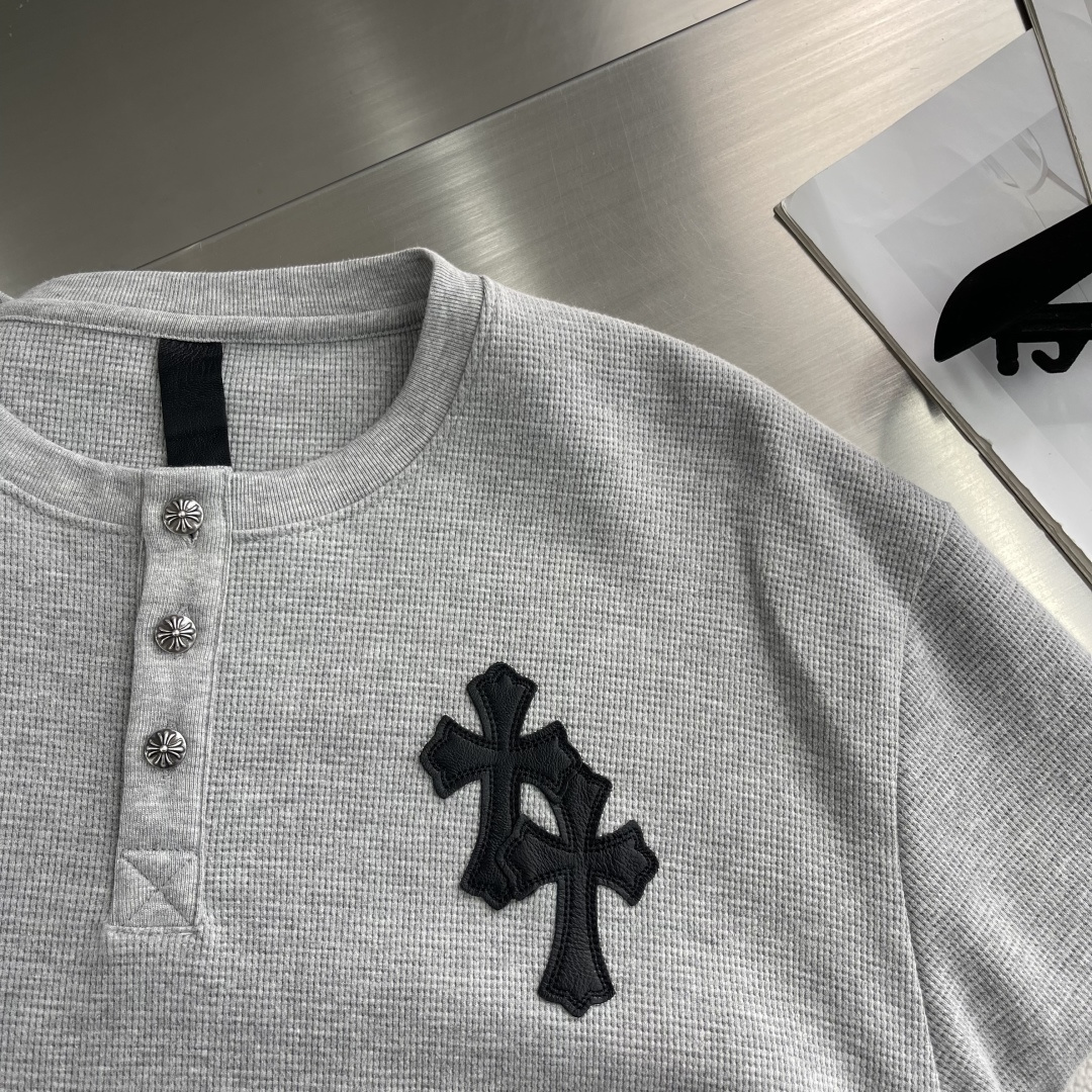 -CH 克罗心 拼皮亨利领华夫格卫衣面料采用洗前350克全棉华夫格双层材质 (区别低克重偷工减料以及非纯