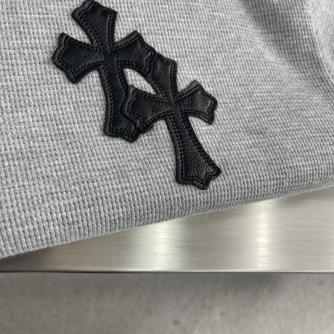 -CH 克罗心 拼皮亨利领华夫格卫衣面料采用洗前350克全棉华夫格双层材质 (区别低克重偷工减料以及非纯