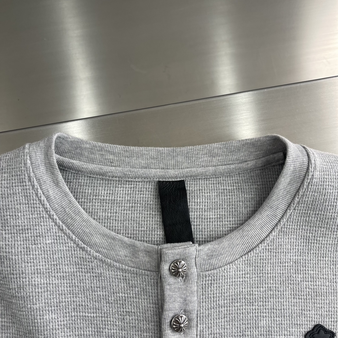 -CH 克罗心 拼皮亨利领华夫格卫衣面料采用洗前350克全棉华夫格双层材质 (区别低克重偷工减料以及非纯