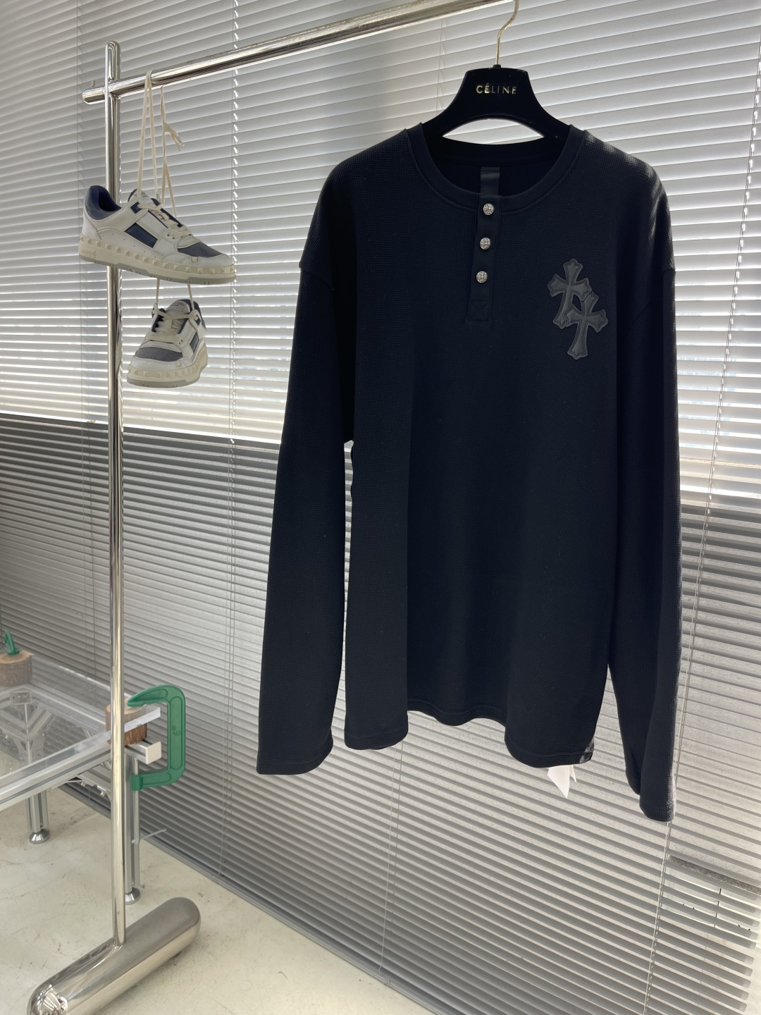 -CH 克罗心 拼皮亨利领华夫格卫衣面料采用洗前350克全棉华夫格双层材质 (区别低克重偷工减料以及非纯