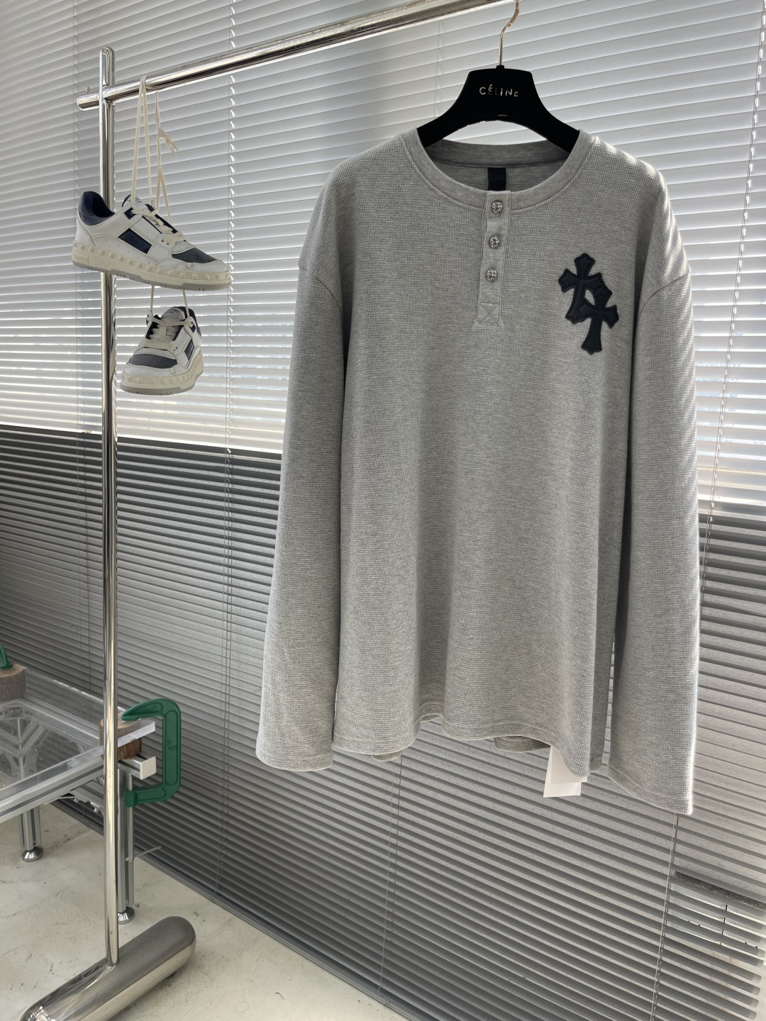 -CH 克罗心 拼皮亨利领华夫格卫衣面料采用洗前350克全棉华夫格双层材质 (区别低克重偷工减料以及非纯