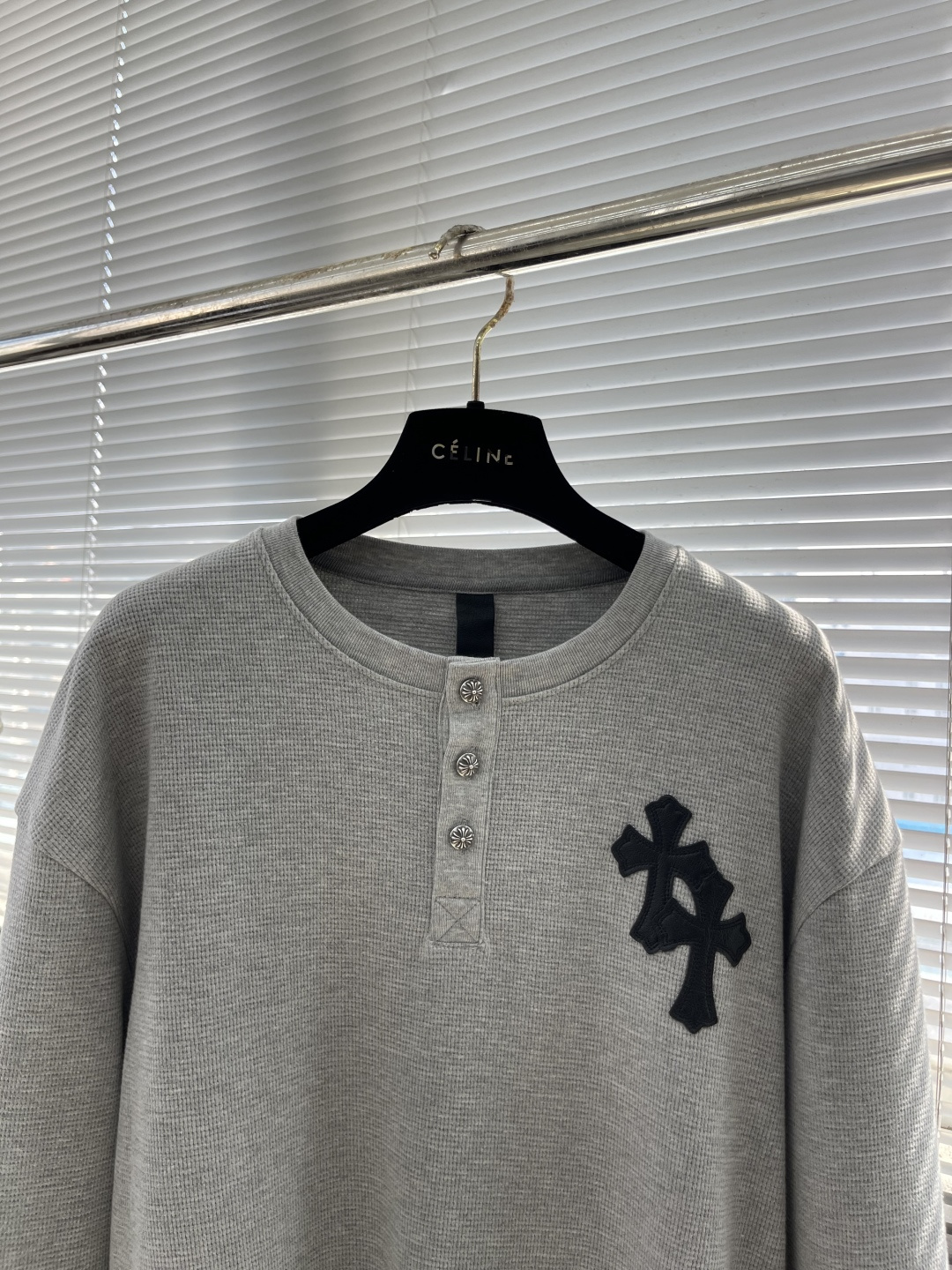 -CH 克罗心 拼皮亨利领华夫格卫衣面料采用洗前350克全棉华夫格双层材质 (区别低克重偷工减料以及非纯