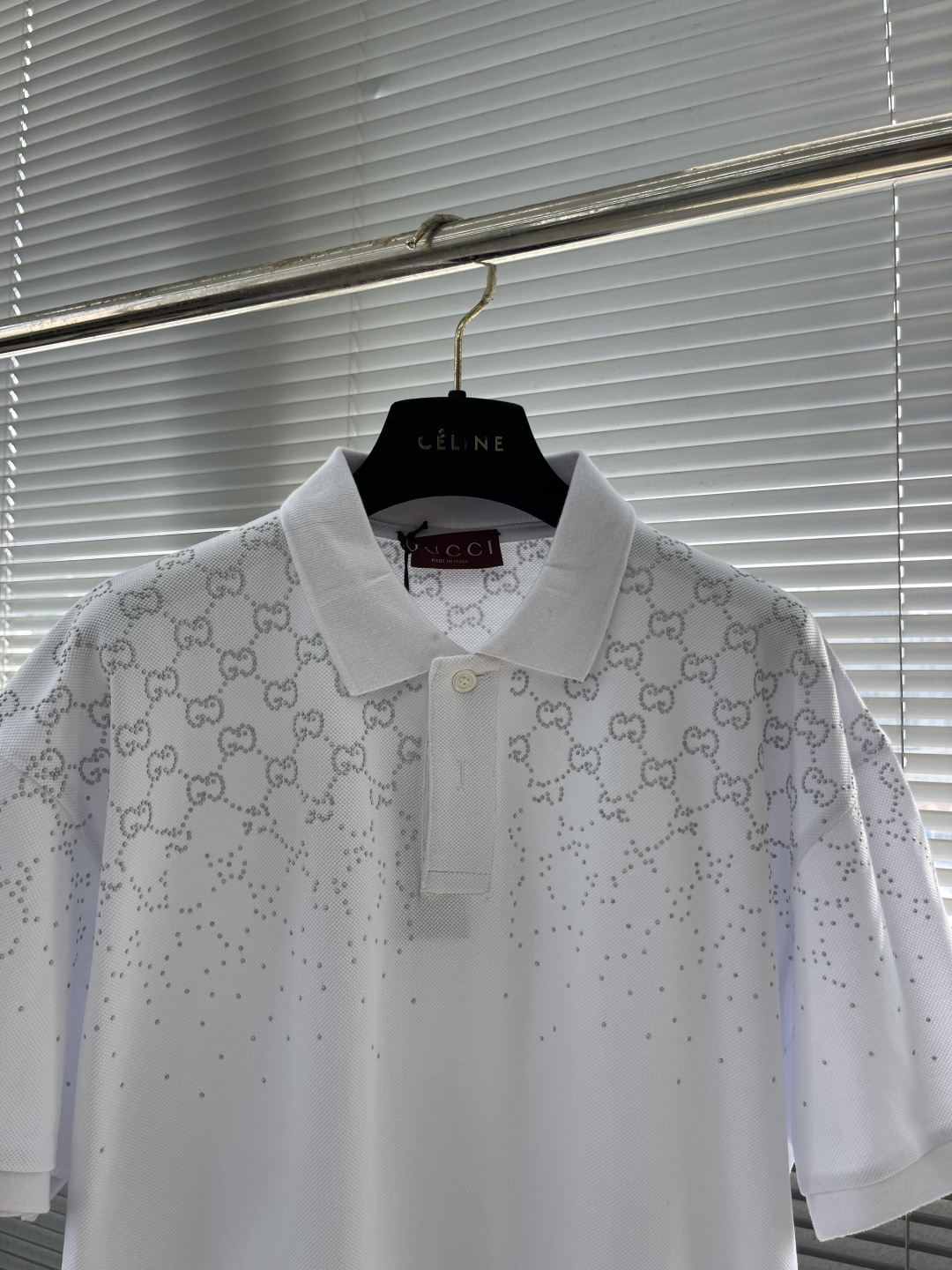 -GUCC 25ss新款方领珍珠POLO衫，纯色 高版本码数：S.M.L.XL衣长71737577肩宽4