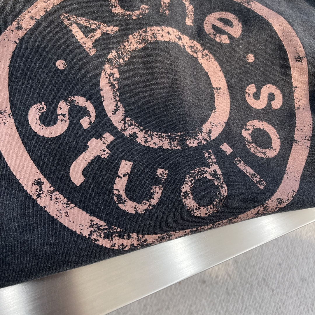 -Acne Studios 破洞做旧徽标拉链外套定制定染1:1灰绿臻柔棉彩棉卫衣料 【面布与毛圈底呈同色