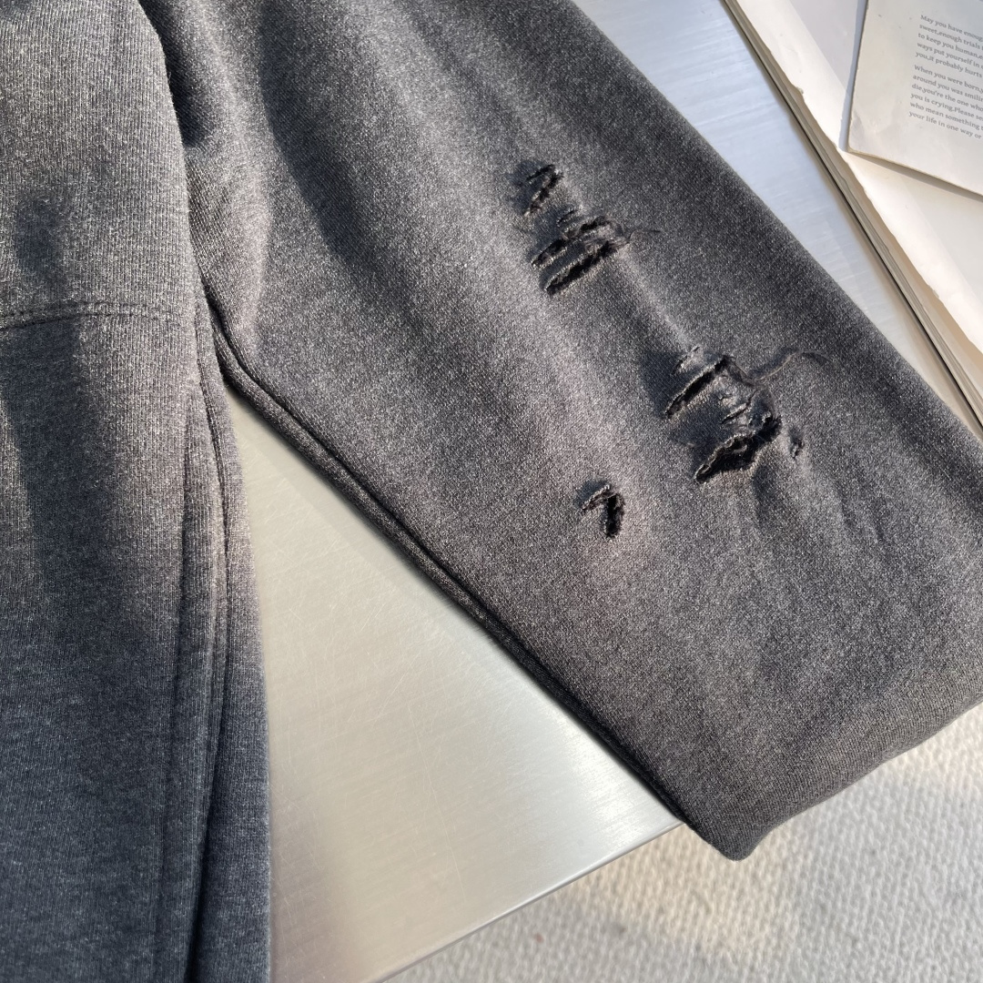 -Acne Studios 破洞做旧徽标拉链外套定制定染1:1灰绿臻柔棉彩棉卫衣料 【面布与毛圈底呈同色